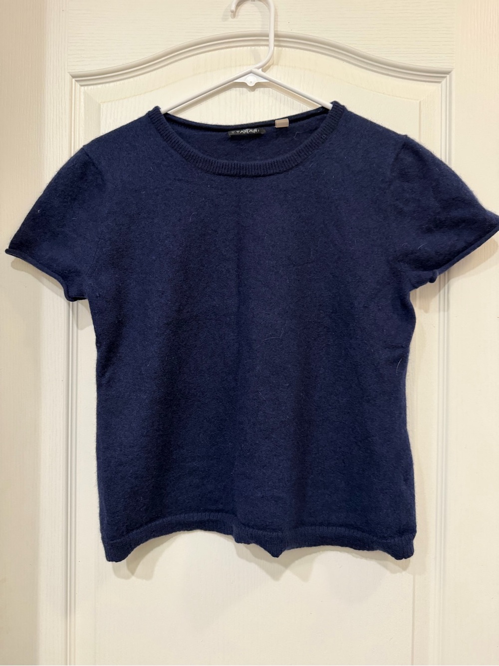 Tahari 100% CASHMERE Navy Short-Sleeve Knit Sweater Top - Kids